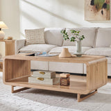 IFGET 48" Modern Coffee Table, 2-Tier Minimalist Center Table with Storage Shelf, Curved Profile Design, Wooden Rectangular Living Room Table w/Wood Thick Design for Living Room, Office, Natural Oak IFGET