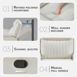 Lexicon Manual Double Reclining Sofa, Polished Microfiber Upholstered 3 Seater Manual Sofa Recliner for Living Room, Wall Hugger, Easy Assembly, Beige Lexicon