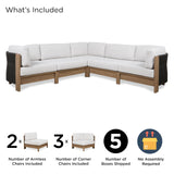 Real Flame Stratton 5 Piece Outdoor Patio Furniture Set, Sunbrella Fabric, Deep Seating Sectional Couch, Modular, Aluminum Frame, for Lawn and Backyard Real Flame