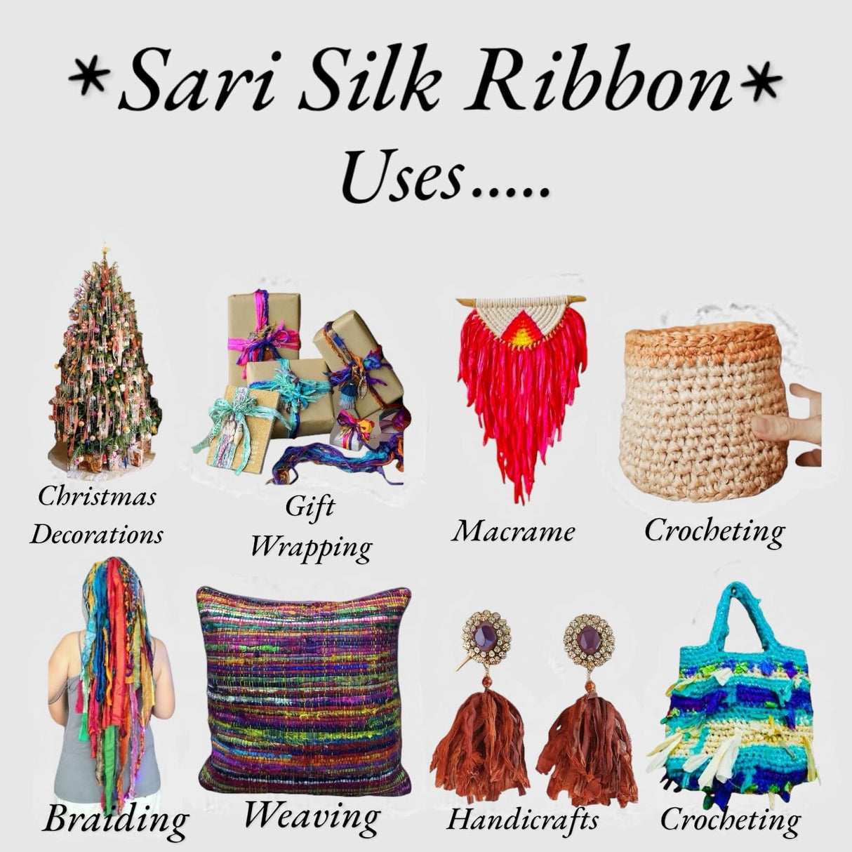 Maker's Craft Pattern Printed Sari Silk Ribbon Yarn 50 Yards, 100Grams for DIY, Knitting, Crocheting, Gift Wrapping, Christmas Decoration, Macrame Makers, Jewelry Making, Rugs Hooking Maker's Craft