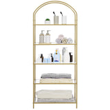 Homhedy Bookshelf Arched Display Racks,Metal Bookcase,Tempered Glass Shelves,Storage Rack Shelf for Home Office,Living Room,Bedroom, Bathroom,Modern Style (Golden, 11.8" D x 23.6" W x 62.2" H) Homhedy