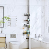 SWTYMIKI Shower Caddy Tension Pole - 4-Tier Corner Shower Organizer Tension Rod with Soap Holder, Toothbrush Holder & 4 Hooks, Adjustable Stainless Steel Bathroom Organizer 27.6 to 108.3 inch, Black SWTYMIKI