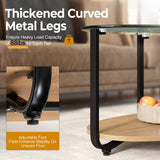 Tangkula Glass Coffee Table, 2 Tier Oval Tea Table with Tempered Glass Tabletop and Wooden Shelf, Modern Glass Sofa Center Table for Home Office, Metal Legs, Home Decor Accent Cocktail Table Tangkula