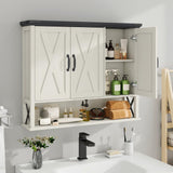 Halitaa Bathroom Wall Cabinet, Farmhouse Medicine Cabinet with Adjustable Wood Shelf & 3 Doors, Over The Toilet Storage Cabinet for Wall Mounted for Bathroom Laundry Room Kitchen, White and Black Halitaa