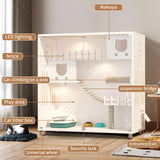 Enclosed Cat Condo, Large Space Cat Cage with Scratching Post, Wooden Indoor/Outdoor Cat Enclosure, Multi-Feature Cat Houses Ventilation Glass Doors, 50" X 48" X 24" (White, 50" X 48" X 24") TMGSK