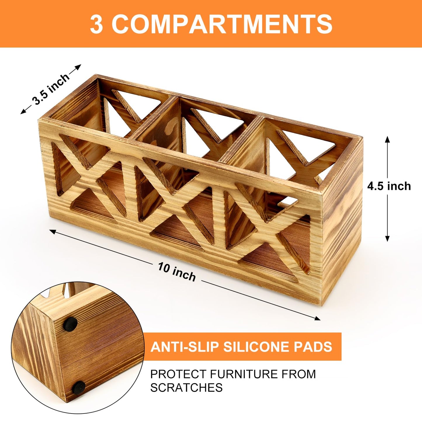 Wooden Cutlery Silverware Holder Flatware Caddy Wood Utensil Holder for Kitchen Counter Decor Small Silverware Organizer Countertop Spoon and Fork Holder Table Utensil Caddy for Party Cutlery Basket