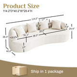 114" Oversized Sectional Sofa for Living Room, Modern Luxury Plush Chenille 4-Seater Extra Deep & Wide Seat Curved Cloud Couch with 4 Throw Pillows, No Assembly Needed, Cream White DAMAIFROM