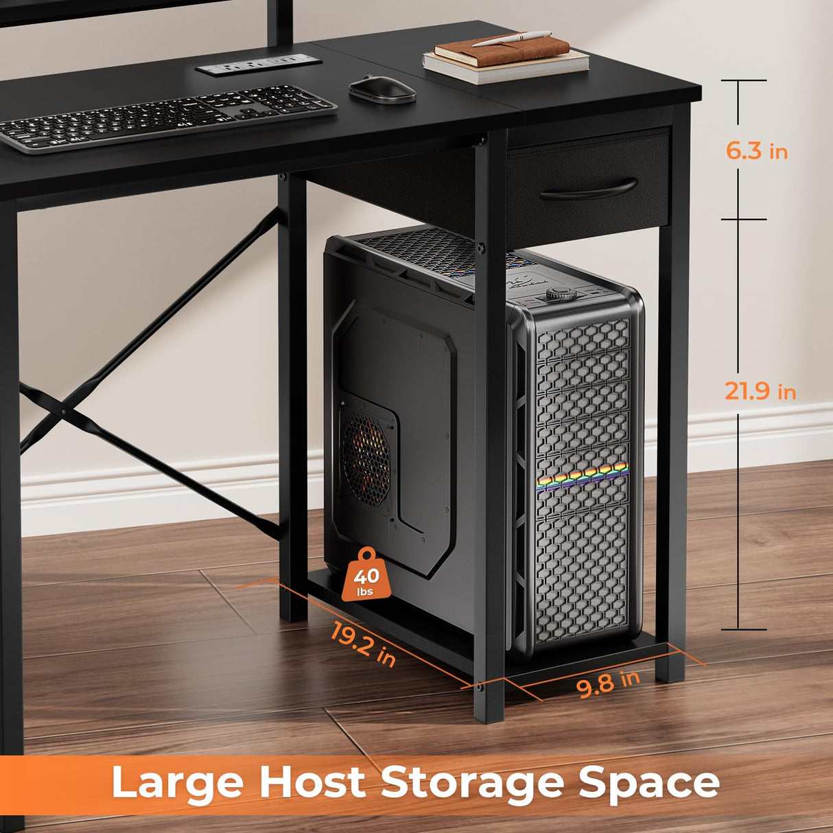 SOROGRA Computer Desk with Adjustable Monitor Stand, 39.4 in Small Desk with Reversible Storage Shelves, Office Desk with Large Desktop Spaces for Home Bedroom Workstation, Black SOROGRA