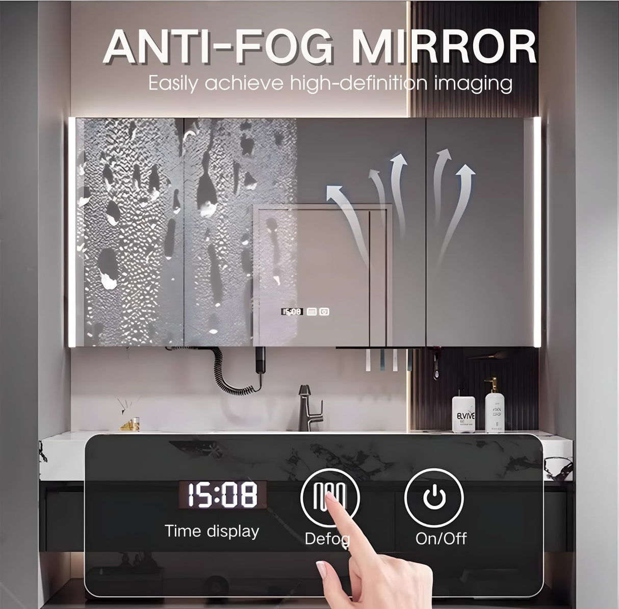 Bathroom Vanity with Double Sink, 60" Modern Bathroom Vanity Cabinet with Anti-Fog LED Mirror Cabinet, Solid Wood Floating Vanities with Dual Sink, Wall Mounted Bathroom Sink Vanity - Black Striped LUTHXAY