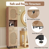 Giantex 67" Tall Bathroom Cabinet, PE Rattan Storage Cabinet with 2 Doors, Open Compartment & Drawer, Adjustable Shelves, Anti-toppling Device & Metal Legs, Floor Organizer for Living Room, Kitchen Giantex