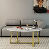 Wolawu Coffee Table White Faux Marble Coffee Table for Living Room,Oval Center Tables Modern Tea Table for Small Space,Wooden Living Room Tables End Table with Sturdy Gold Metal Leg Wolawu