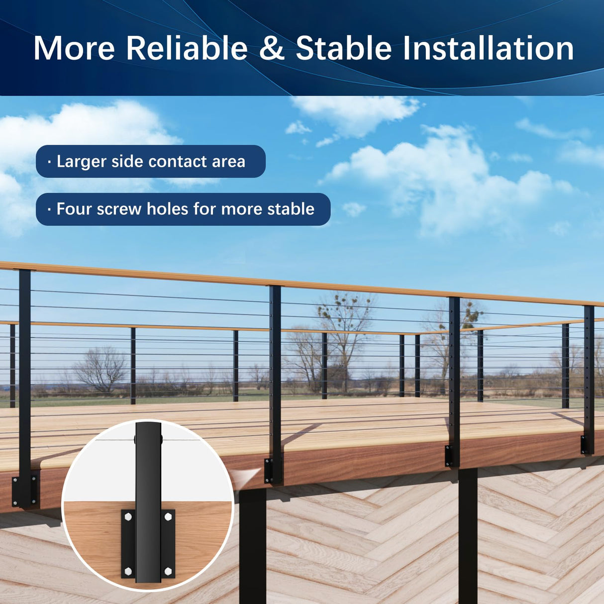 Gyykzz Side Mount Cable Railing Post 36" (Post Body 44"), Level Drilled Space-Saving Rail Post with 11 Holes, Stainless Steel Fascia Mount Cable Railing Kit System, Black Indoor Outdoor Deck Post Gyykzz