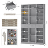 HOSTACK 75" Tall Book Shelf and Bookcase, 47" Wide Bookshelf with Drawers, Modern 9 Tier Bookcase with Storage, Large Wood Display Cabinet with Adjustable Shelves for Living Room, Home Office, Gray HOSTACK