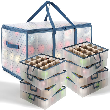 Large Christmas Ornament Storage Box With Adjustable Dividers - Plastic Ornament Storage Container For 128 Holiday Ornaments or Decorations - By Hearth & Harbor Hearth & Harbor