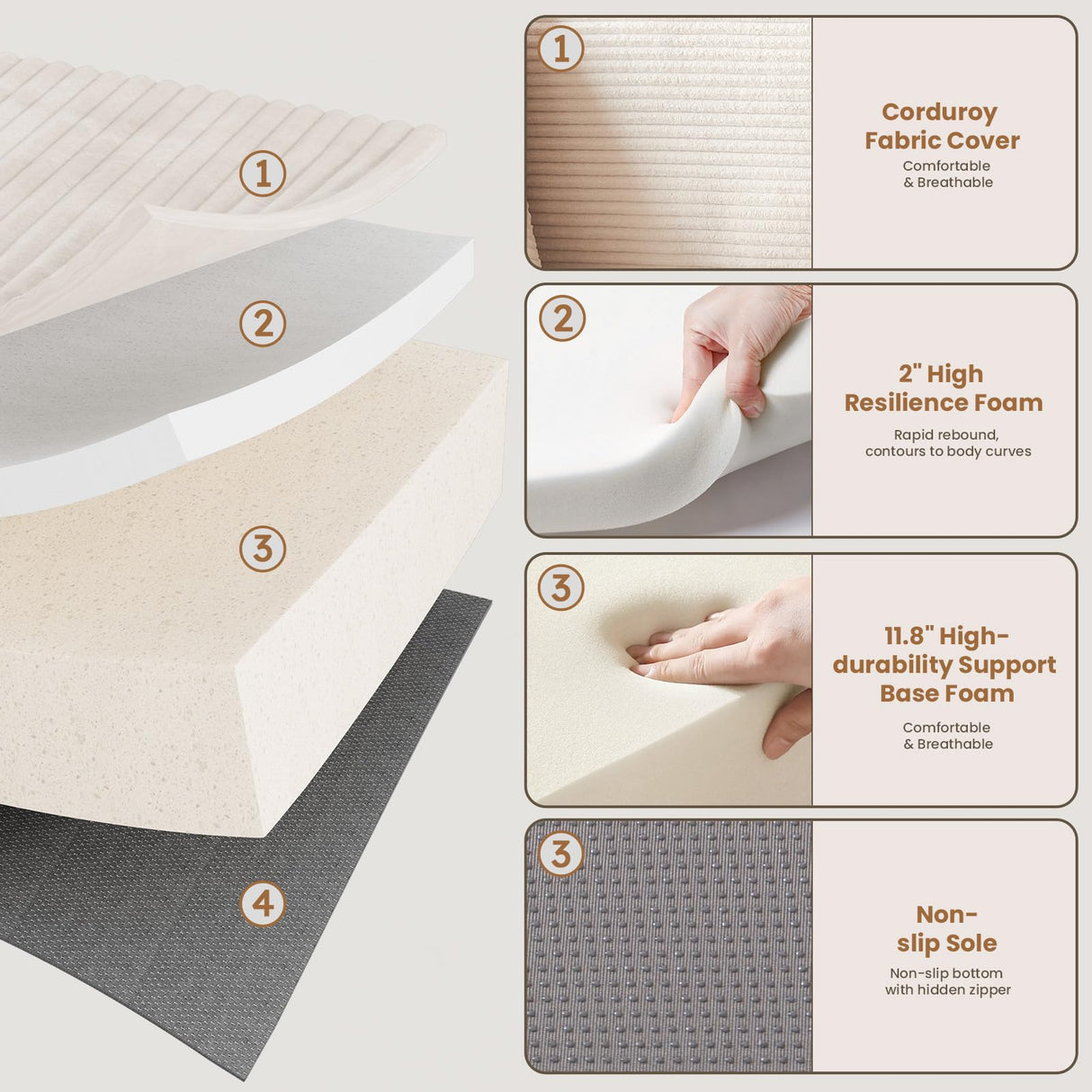 Modular Sectional Sofa, 108" L-Shaped Boneless Couch with Deep Seat, Corduroy Cloud Couch for Living Room, Bedroom, No Assembly Required, Ship in a Box, Beige RUMBALUXY