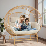 Buenhomino Oversized 2-Person Egg Chair Glider Rocking Chair, Heavy-Duty Wicker Rattan Outdoor Loveseat w/Thicken Padded Cushions, Extra Large Lounge Chair for Porch Backyard Patio Garden Yellow Buenhomino