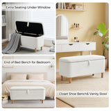 Storage Ottoman Bench for Bedroom End of Bed, Boucle Upholstered Padded Storage Bench for Entryway Bed Foot Entryway, Sherpa Rectangle Cushion Shoe Seat Blanket Chest Cute for Living Room, White Comfort Stretch