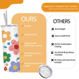 YOUKE OLA 16 Pack Sublimation Tumblers Flat Edge Blanks Skinny Straight Bulk 20 oz, Stainless Steel Double Wall Insulated Sublimation with Straw & Lids for Heat Transfer, White YOUKE OLA