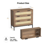 Anmytek 3 Drawer Dresser with Natural Rattan, Large Nightstand Dresser for Bedroom, Farmhouse Wood Closet Dressers Chest of Drawer with Storage Versatile Bedside Table, Rustic Oak,H0105 Anmytek