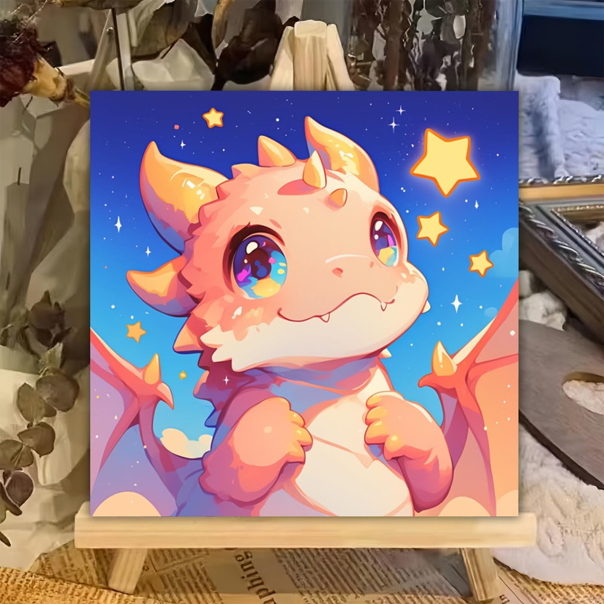 XTCIXAL Paint by Numbers Kit for Kids with Frame, Dragon Paint by Number Kids Age 5-8-12, Paint by Number with Frame for Gifts and Home Decor 8X8 Inch XTCIXAL