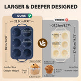 Vnray Jumbo Silicone Muffin Pan with Metal Frame, Non Stick Silicone Cupcake Pan with Handles 6 Cup, BPA Free Silicon Muffin Tin Tray Extra Large for baking, egg bites, Cupcake Mold Grey Vnray