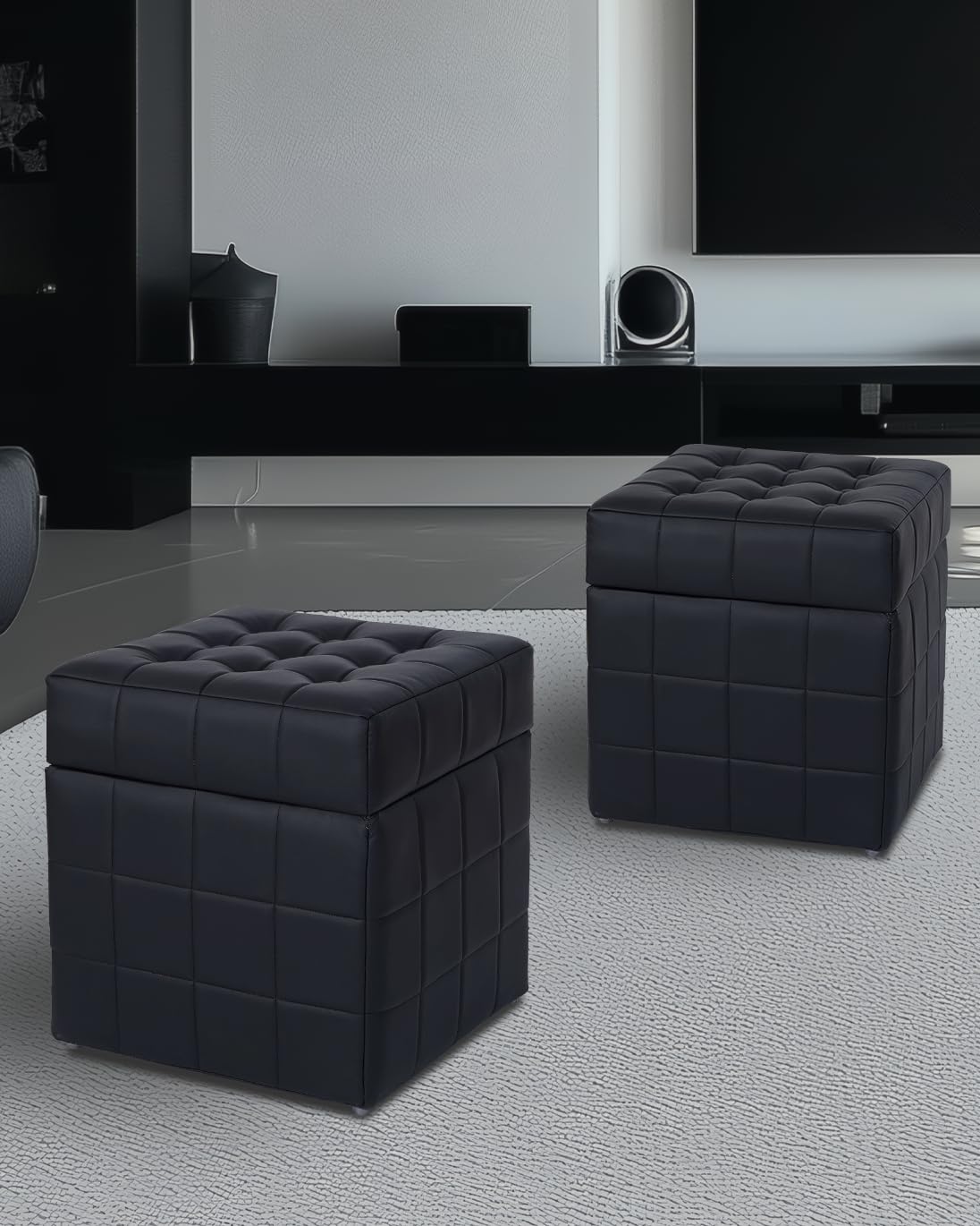 aoohxzr 17" Square Storage Ottoman Bench,Wooden Frame Loads,Flip-top Design,12.2 Gallons,Entryway Bedroom Living Room Foot Stool,Synthetic Leather with Stitching,Light Luxury Modern Style,Ferrous aoohxzr