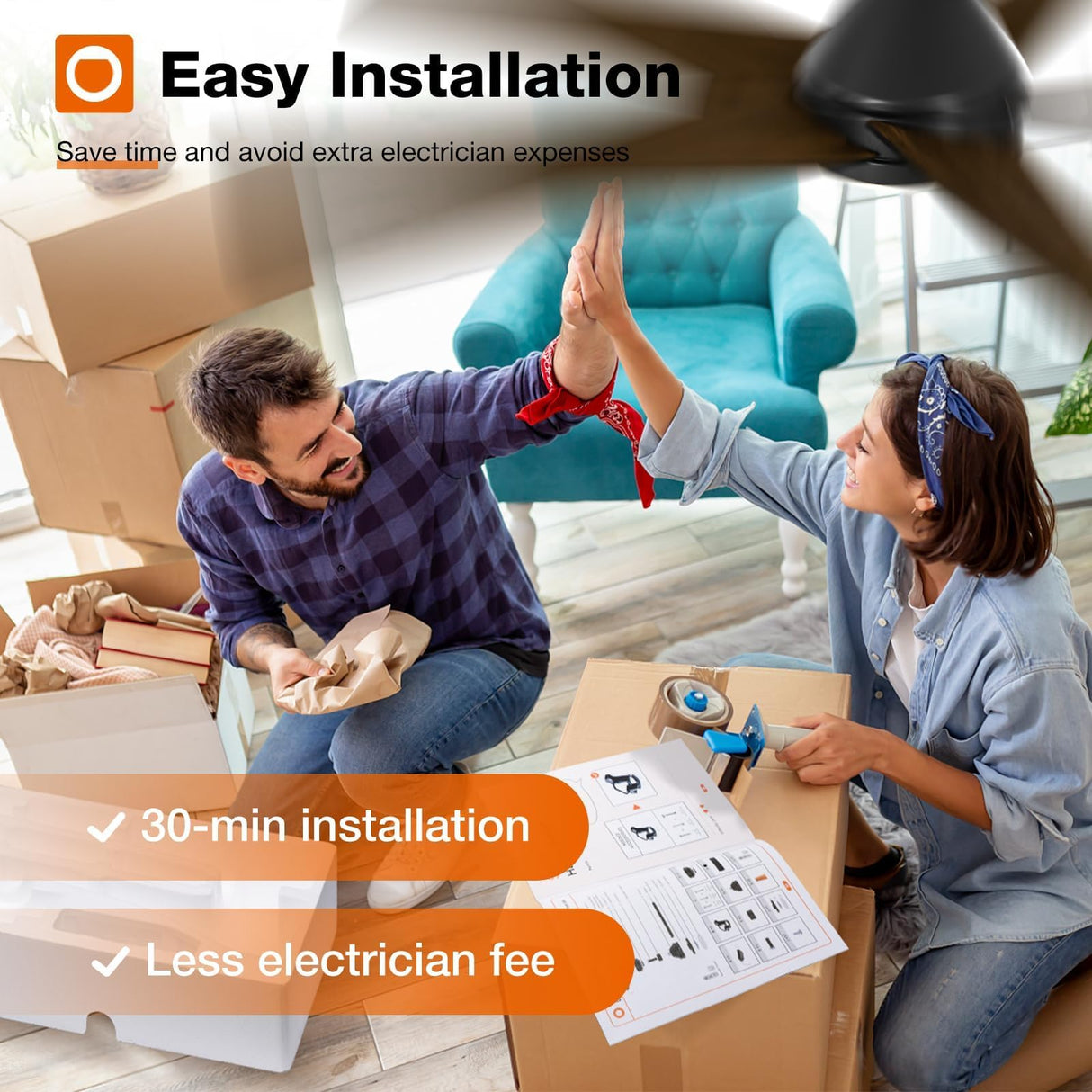 addlon Ceiling Fans with Lights, 52 inch Low Profile Ceiling Fan with Light and Remote Control, Flush Mount, Reversible, 3CCT, Dimmable, Noiseless, Black Ceiling Fan for Bedroom, Indoor/Outdoor Use addlon