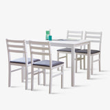 Livinia Seattle 5-Piece Wooden Dining Table Set for 4, Modern Farmhouse Kitchen Dining Room Set with Solid Wood Ladder Back Chairs for Small Space (White) Livinia