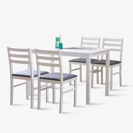 Livinia Seattle 5-Piece Wooden Dining Table Set for 4, Modern Farmhouse Kitchen Dining Room Set with Solid Wood Ladder Back Chairs for Small Space (White) Livinia