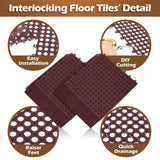 Tinideya 50 Pcs Drainage Interlocking Tiles Dry Deck Tiles 11.8'' X 11.8'' Interlocking Floor Tiles with Drain Holes, Non Slip TPE Soft Drainage Mats Modular Pool Floor Mat for Bathroom Patio (Brown) Tinideya