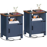 Joaxswe Night Stand Set of 2, 18 Inch Farmhouse Nightstand with with Charging Station and USB Port, Rustic Couch End Table with Magnetic Door, Wood Bed Side Tables for Bedroom, Home, Navy Blue Joaxswe