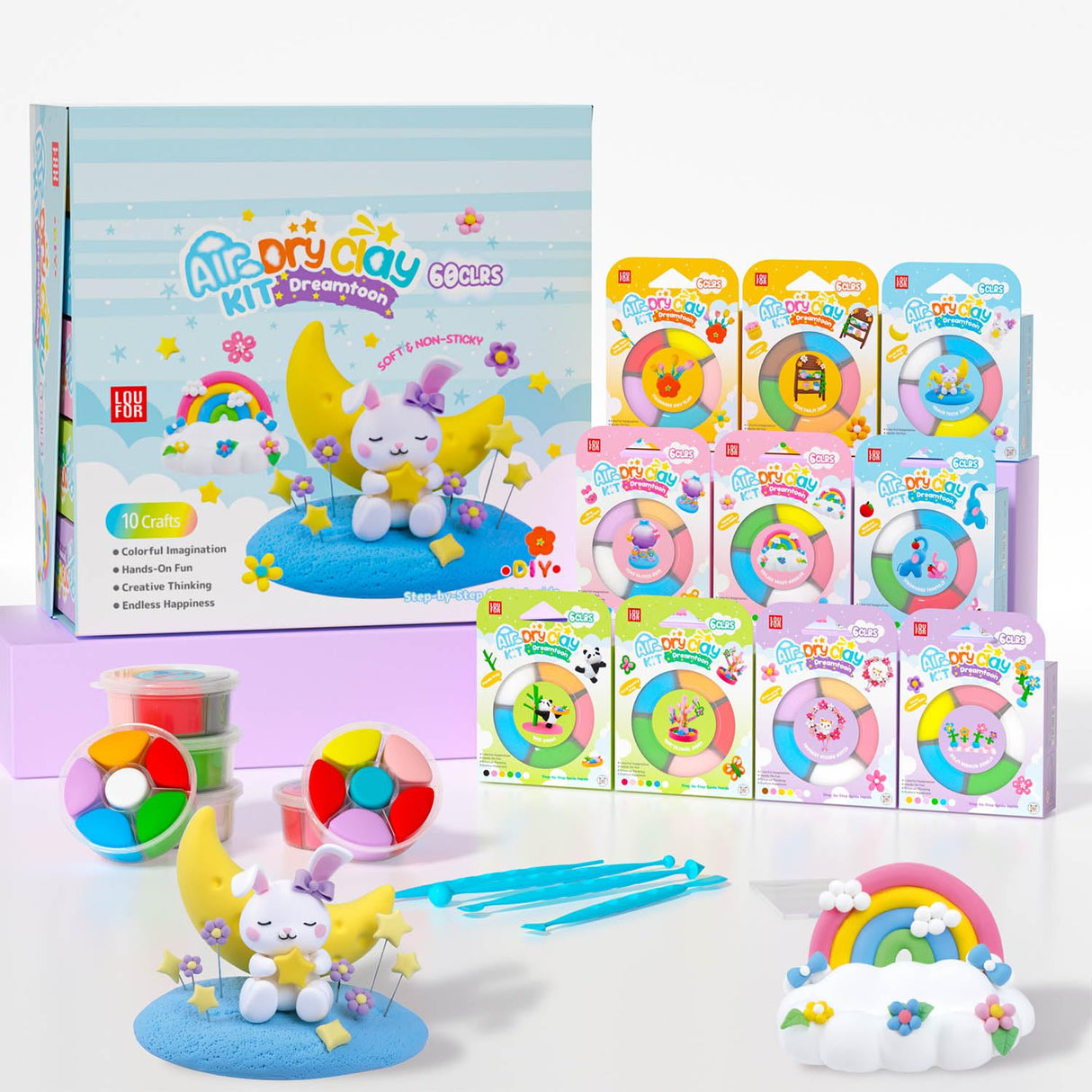 Air Dry Clay Kit - Modeling Clay for Kids 10 Boxes mit Sculpting Tools und Tutorials, Ultra Light & Soft, Safe & Non-Toxic, DIY Model Magic Clay,Creative Crafts Toys Gifts for Girls Boys 3+ Years Old LOUFOR