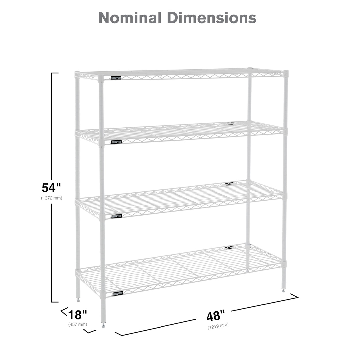 METRO Professional's Choice Commercial-Grade NSF Shelving Unit - Multipurpose Adjustable Wire Shelf for Home, Garage, Kitchen and More - 4 Shelves, 18" W x 48" L x 54" H - White METRO