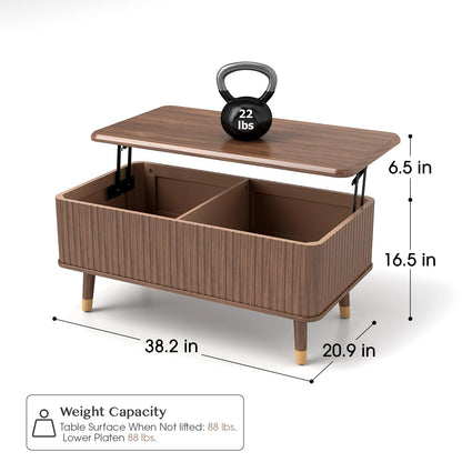 JOINICE,Lift Top Coffee Table with Storage,Mid Century Modern Coffee Table,Fluted Wood Coffee Table,Multi-Functional Center Table for Living Room,Convenient for Dining,Gaming,or Working,Walnu - WoodArtSupply