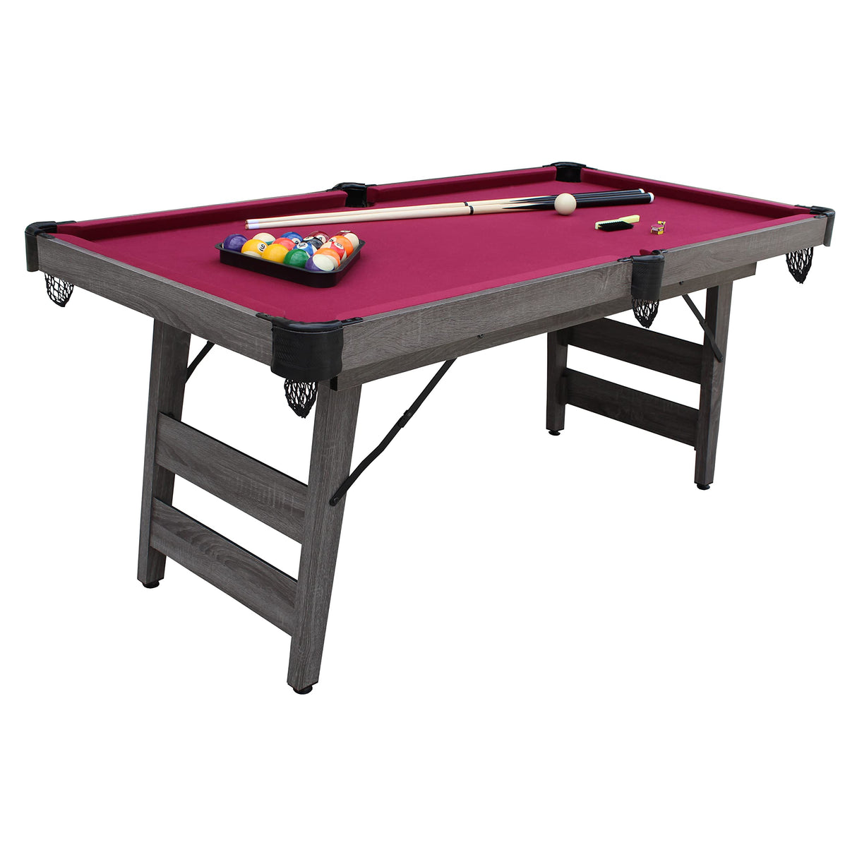 Pendleton 6-ft Portable Pool Table - Driftwood Finish with Burgundy Felt Blue Wave Sports