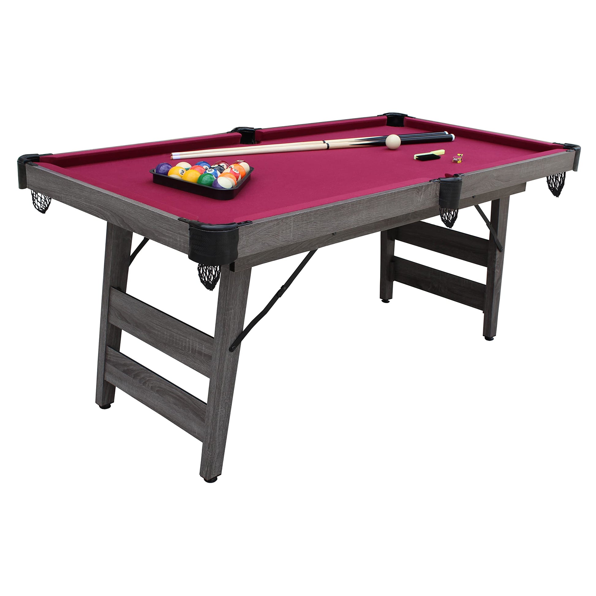 Pendleton 6-ft Portable Pool Table - Driftwood Finish with Burgundy Felt - WoodArtSupply