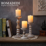 Candle Holder for Pillar Candles: Romadedi Set of 3 Decorative Wood Candlestick Holders, Rustic Wooden Candle Stand for Fireplace Mantle End Table Shelf in Farmhouse Style, Whitewashed 6”, 8.3”, 12” Romadedi