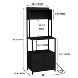 Furniouse 5-Tier Kitchen Bakers Rack with Power Outlet, Industrial Microwave Oven Stand with Storage, Kitchen Storage Shelf with Cabinet, Coffee cart, Standing Kitchen Storage Rack (Black) Furniouse