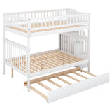 BIADNBZ Full Over Full Bunk Bed with Trundle and Storage Staircase, Solid Wood Bunkbeds can be Divided into 2 Platform Bedframes, for Kids Teens Adults Bedroom, White BIADNBZ