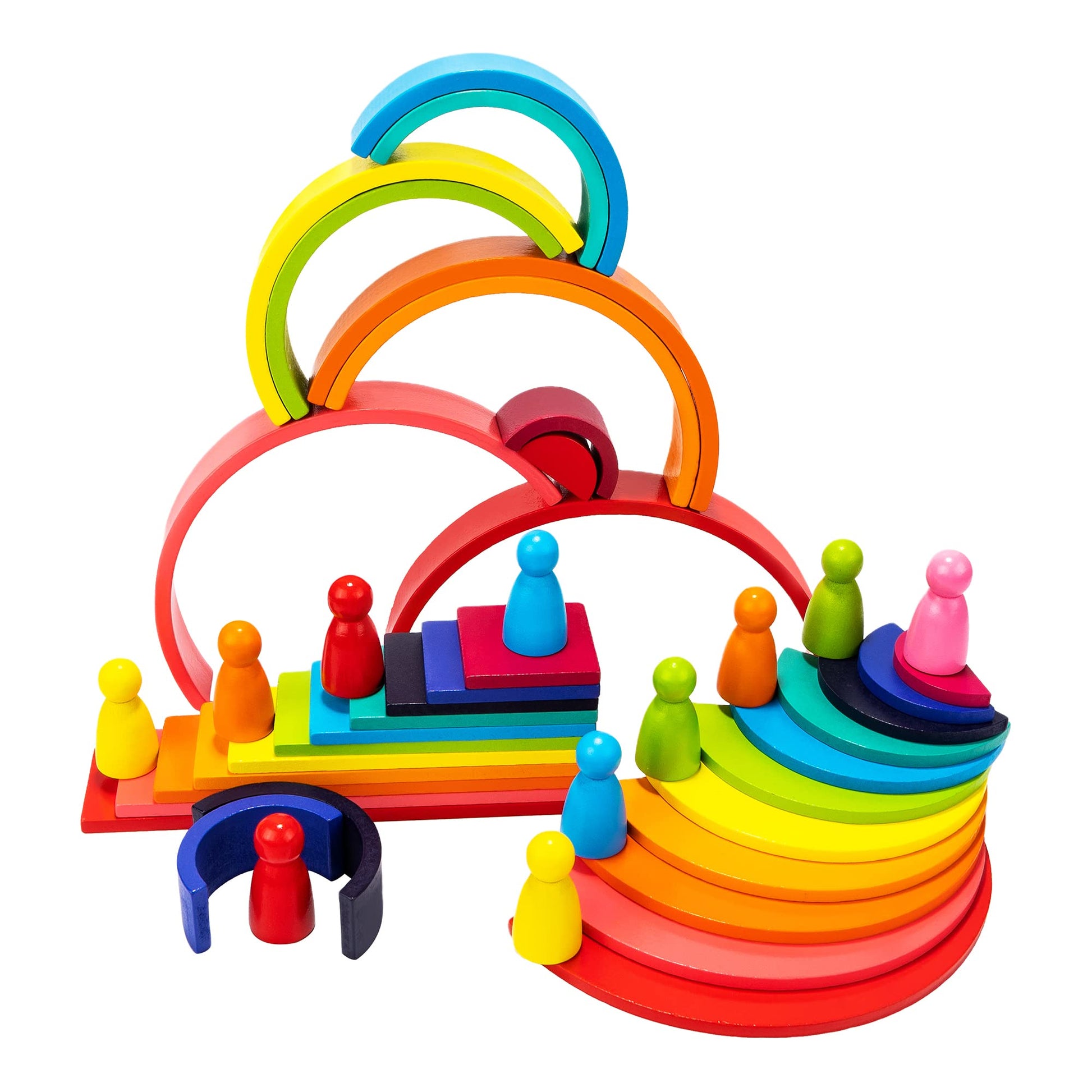 XJYQJD Wooden Rianbow Stacker Playset, 4-in-1 Rainbow Stacking Toys Building Blocks for Kids Ages 3 4 5 Preschool Montessori Toys Christmas Birthday Gifts for Toddlers Boys Girls 3-5 (45 Piec - WoodArtSupply