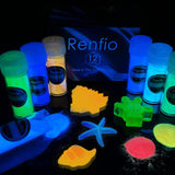 Renfio 12 Colors Glow in The Dark Powder Set, 9.86oz 276g Resin Luminous Pigment Powders Glowing Mica Powder Glow Paint Dyes for Epoxy Resin Supplies, Acrylic Paint, Nail Art, DIY Crafts, Slime Renfio