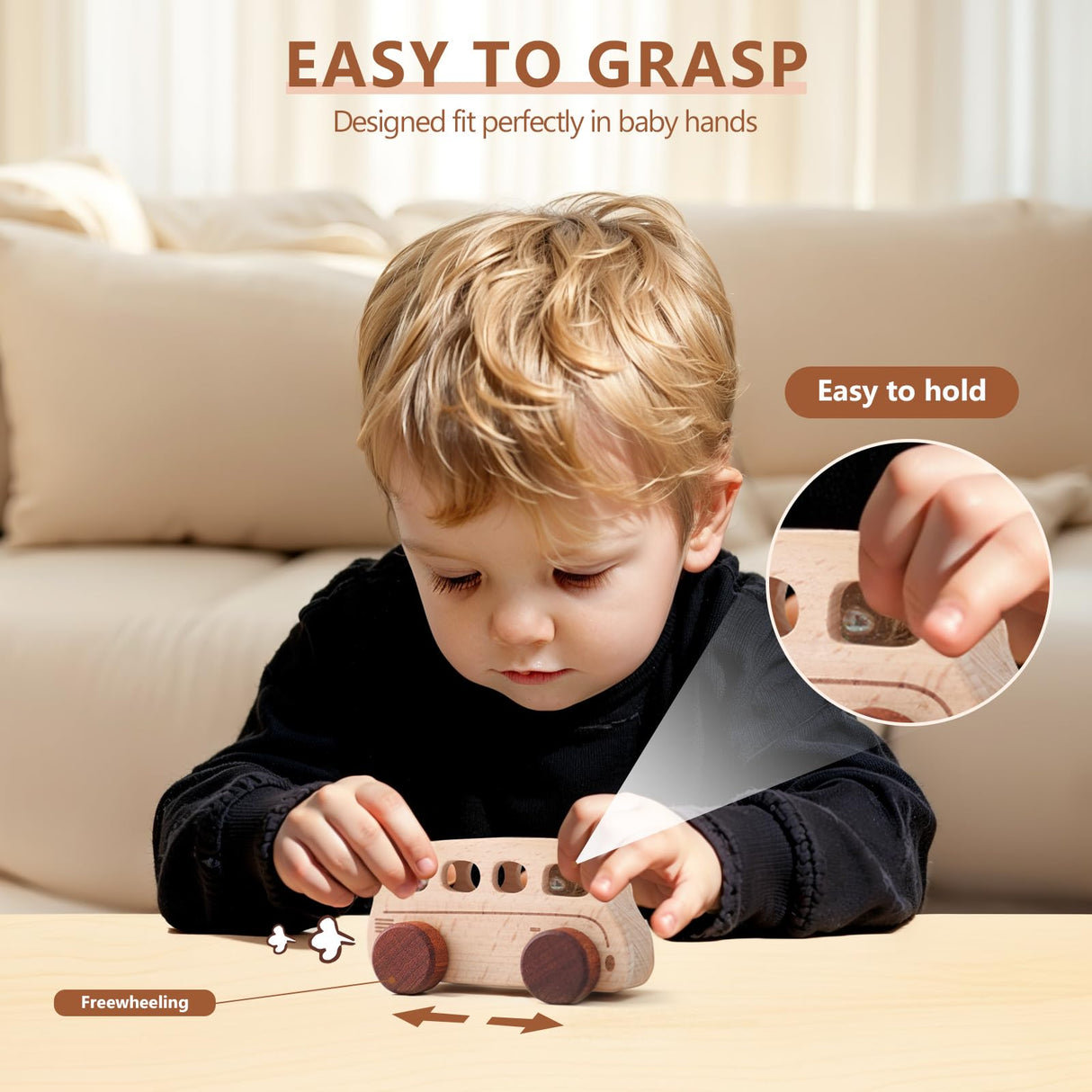 ibwaae Wooden Cars Toys, Montessori Toys for Babies, Baby Toy Cars for Toddlers, Wood Push Truck Vehicle Wooden Baby Toys for Boys Girls ibwaae