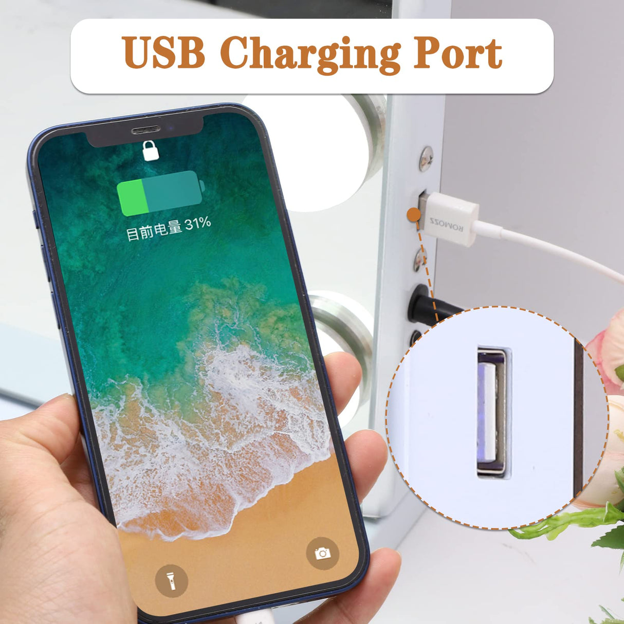 Leishe Vanity Mirror with Lights 15LED Bulbs 3 Lighting Modes Lighted Makeup Mirror for Desk or Wall-Mount Hollywood Vanity Mirror with USB Charger Port and 10X Magnification (22"x18") Leishe