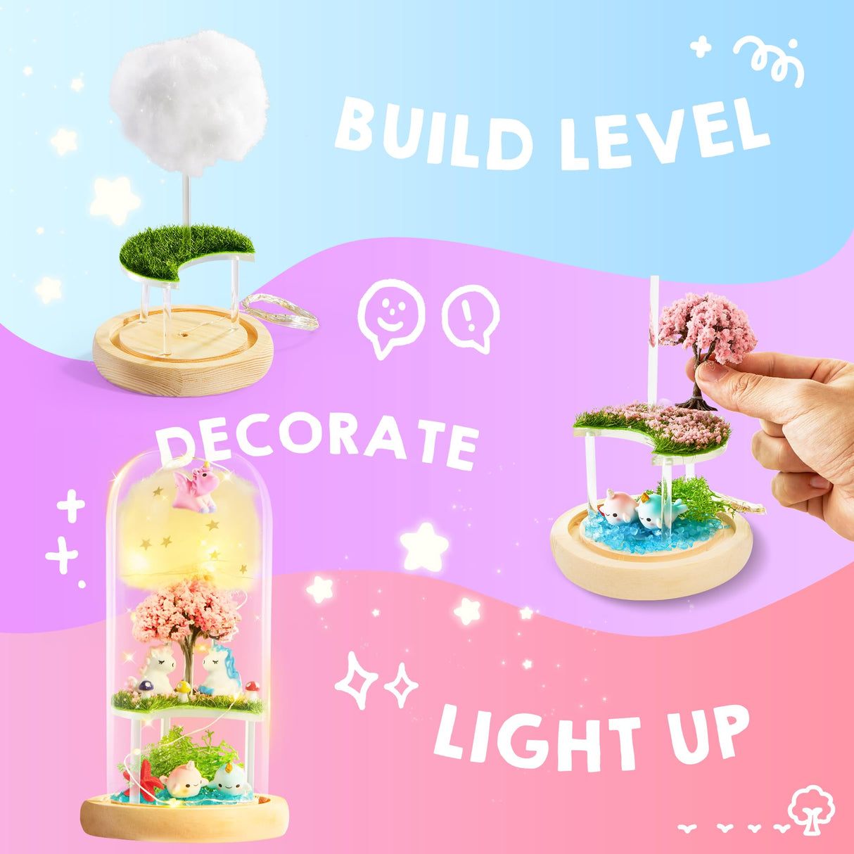 Make Your Own Unicorn Night Light - Birthday Crafts Gifts for Girls Kids, Unicorns Terrarium Kit for Kids, 3-in-1 Unicorn Toys Presents, Arts and Crafts for Girl Aged 6 7 8-12 Klever Kits