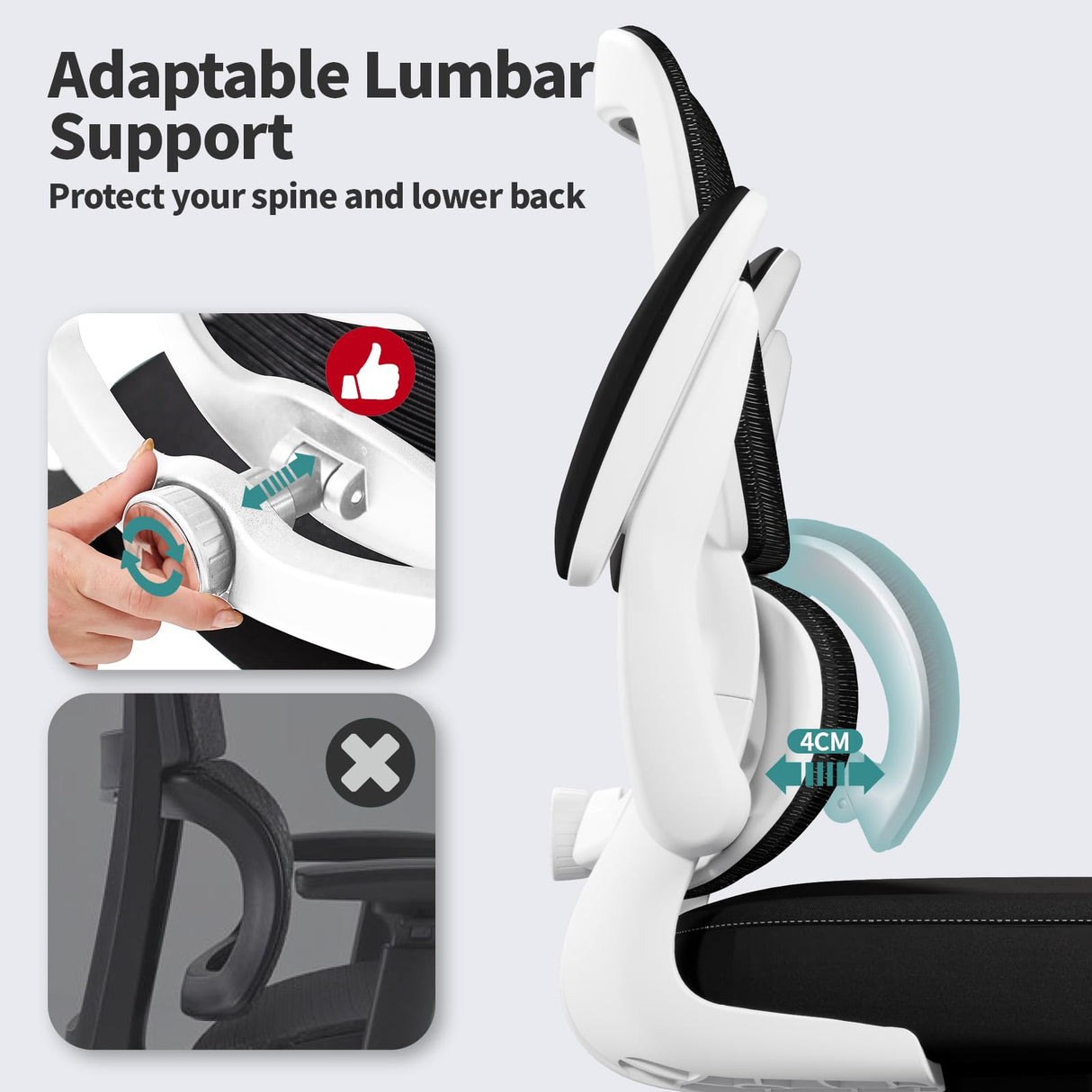 TRALT Office Chair - Ergonomic Desk Chair with Adjustable Lumbar Support, Mesh Computer Chair, Executive Chair for Home Office Comfortable Lumbar Support (White+Black) TRALT