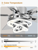 Curve Curio 52" Ceilling Fan with Light Chandelier Fan Modern DC Motor Dimmable Led Fandelier Ceiling Fan with Light for Bedroom, Living Room Curve Curio