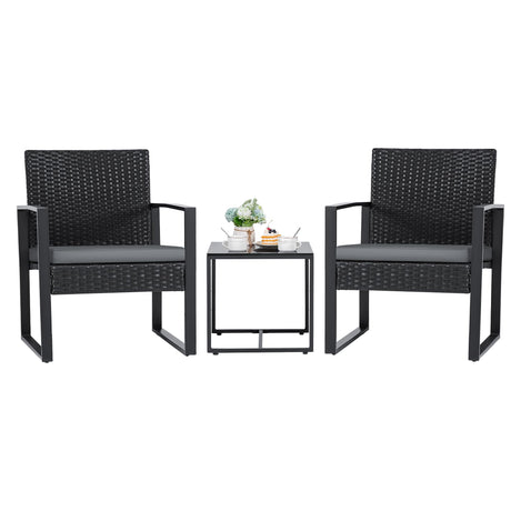 Flamaker 3 Pieces Patio Set Outdoor Wicker Furniture Modern Bistro Rattan Chair Conversation Sets with Coffee Table for Yard (Grey) Flamaker