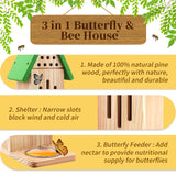 3-in-1 Butterfly House Feeder Bee House, Wooden Butterfly Houses for The Garden, Butterfly Feeders for Outdoors, Natural Butterfly Garden Kit Habitat with Puddler Beyoogeem