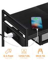 MOOACE Record Player Stand, Vinyl Storage Cabinet, Turntable Stand with Charging Station, Record Holder, Album Shelf, Nightstand, 2 Tier End Table on Wheels for Bedroom and Living Room, Black MOOACE