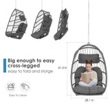 Brafab Wicker Rattan Hammock Egg Hanging Chair with Chain, Rusty Resistant Aluminum Frame and UV Cushion, Indoor Outdoor Bedroom Patio Porch Folding Camping Chair(Without Stand) Brafab